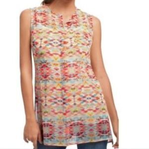 CABI 760 Pink Aztec Avery Sheer Sleeveless Button Down Blouse Top Career Small
